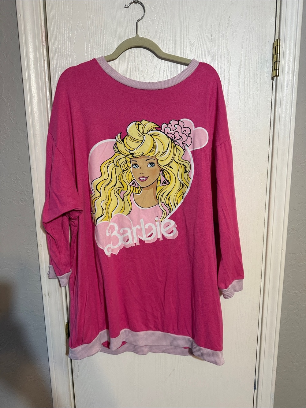 Barbie Bright Pink Graphic Sweatshirt with Blonde Barbie Art